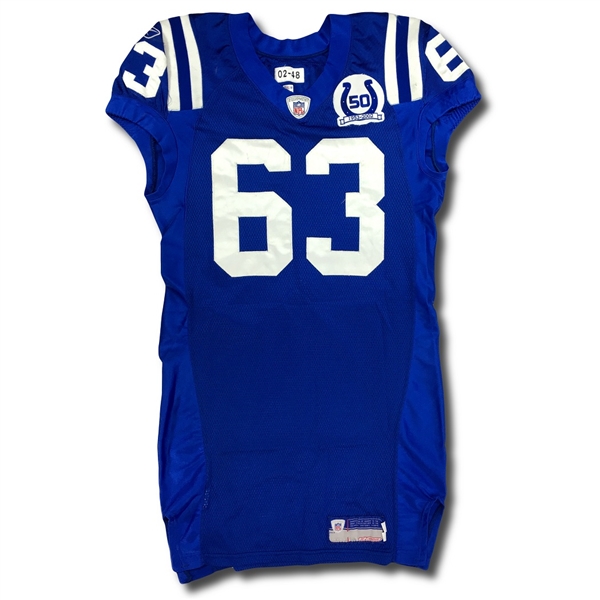 Jeff Saturday 2002 Indianapolis Colts Game Used Jersey - Full Season Use (NFL Auctions COA)