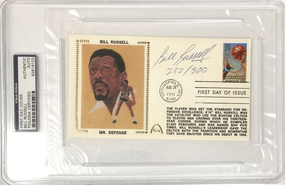 Bill Russell Autographed First Day Cover LE 300 - PSA Gem Mint 10 Auto