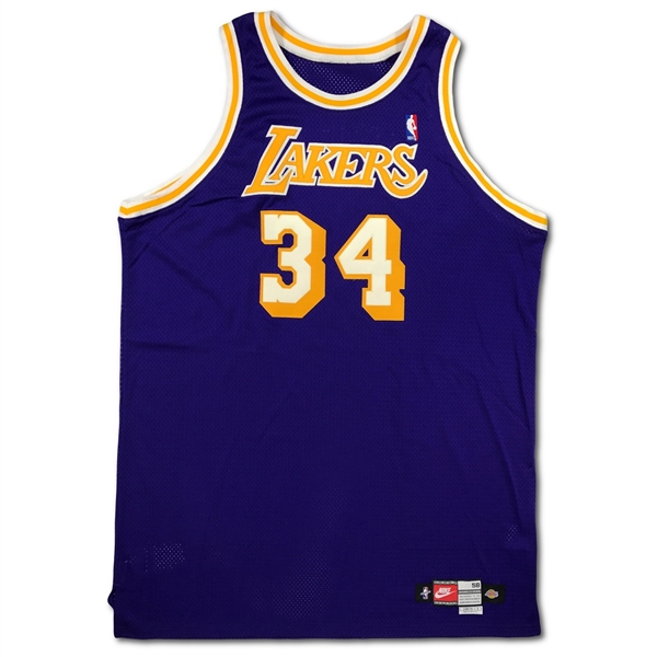 Shaquille ONeal 1998-99 Los Angeles Lakers Game Used & Signed Road Jersey (JSA,GF,DC Sports LOA)