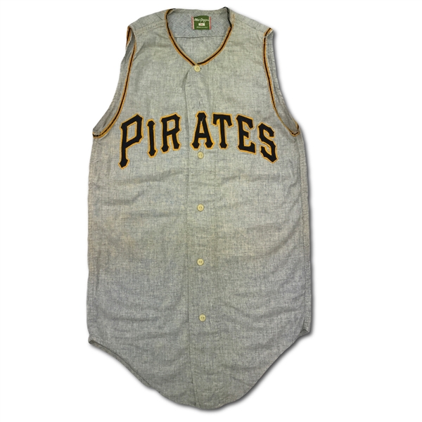 1966 Pittsburgh Pirates Game Used Flannel Vest Jersey - Tremendous Wear