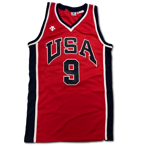 (3) Michael Jordan 1984 Olympic Descente Uniforms - Navy, White & Red - Jersey & Trunk Sets