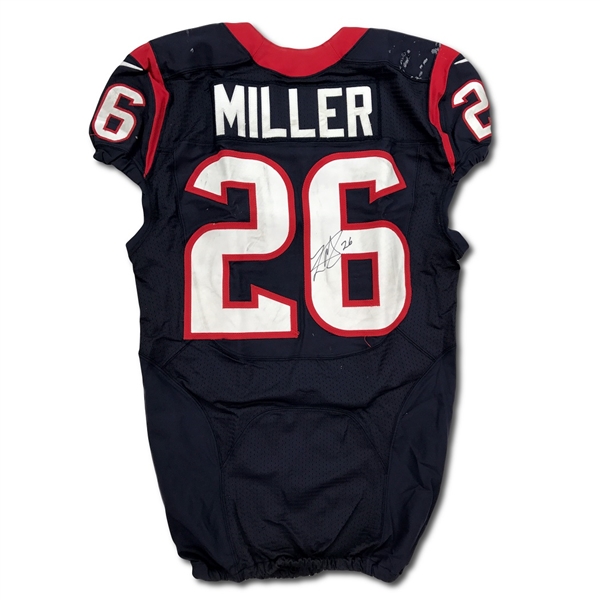 Lamar Miller 10/16/2016 Houston Texans Game Used & Signed Home Jersey - Photo Matched, Unwashed (NFL/PSA,RGU LOA)