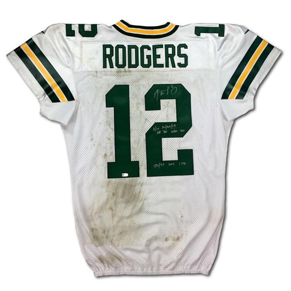 Aaron Rodgers 12/20/2015 Green Bay Packers Game Used & Signed Jersey - Photo Matched (RGU,Fanatics/Rodgers LOA)