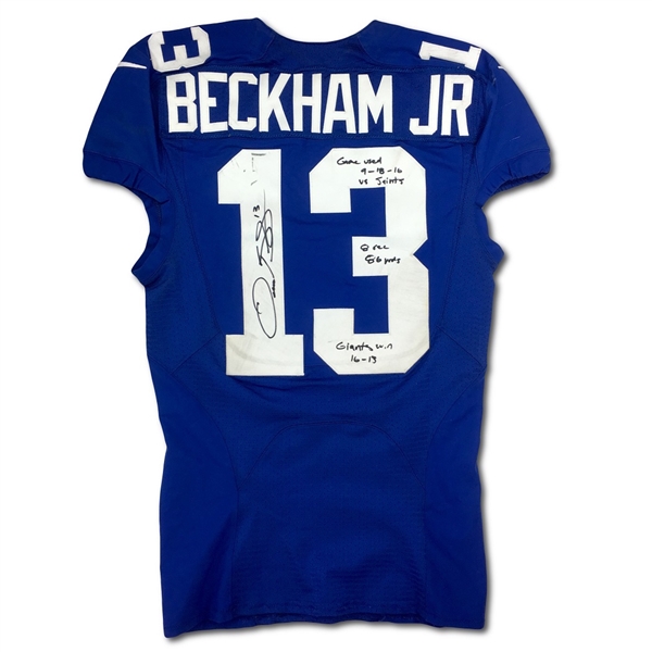 Odell Beckham Jr 9/18/2016 New York Giants Game Used & Signed Home Jersey - Photo Matched (RGU,Beckham Jr LOA)