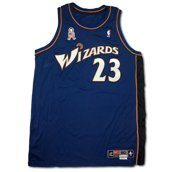 Michael Jordan 2001-02 Washington Wizards Game Used Road Jersey - 9/11 Ribbon Patch (MEARS)
