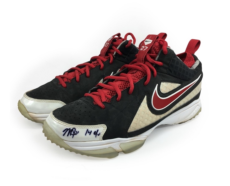 Mike Trout 2014 Game Worn & Dual Signed Nike Player Turf Shoes (1st MVP Season, Great Use, Anderson Holograms)