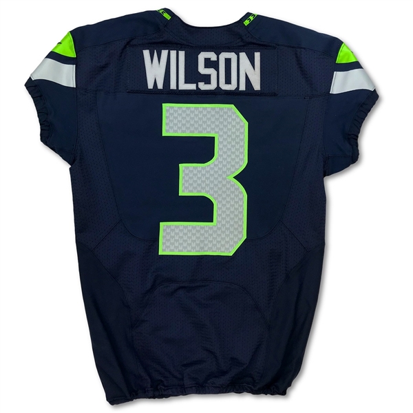 Russell Wilson 11/2/2014 Seattle Seahawks Game Used Home Jersey - Unwashed, Photo Matched (RGU, Seahawks COA)