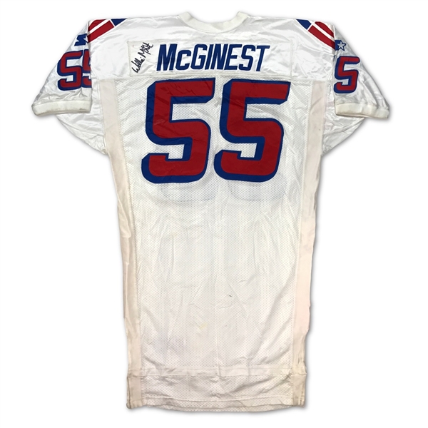 Willie McGinest 1997 New England Patriots Game Used & Signed Road Jersey - Incredible Use & Repairs