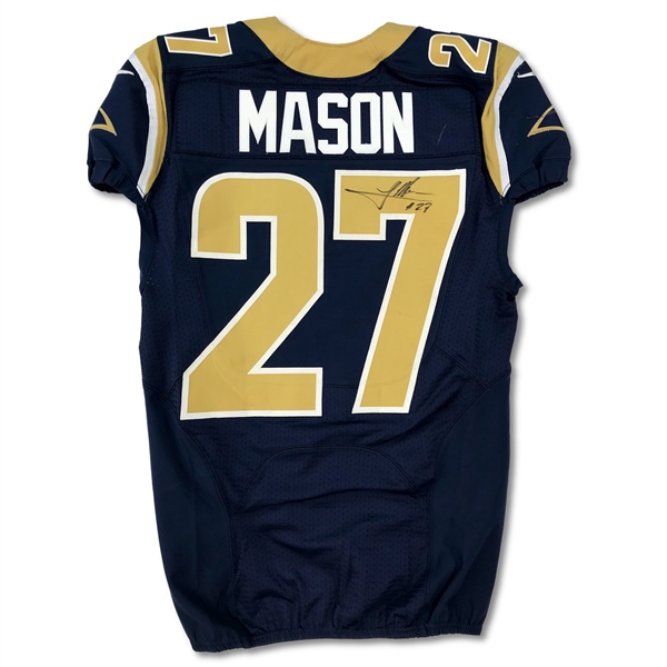 Tre Mason 10/19/14 St. Louis Rams Game Used & Signed Home Jersey (NFL Auctions COA)