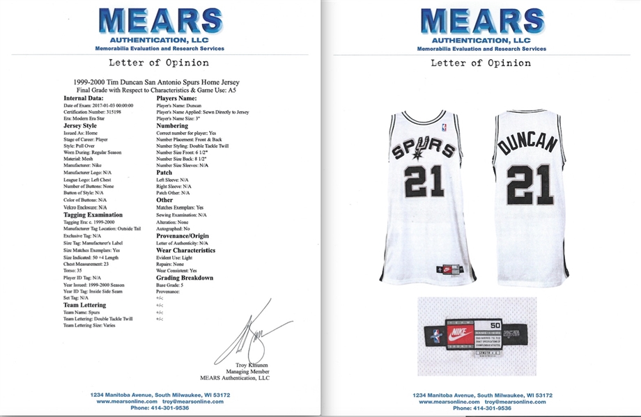 tim duncan game worn jersey