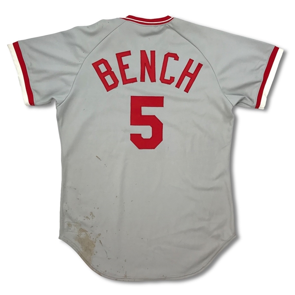 Johnny Bench 1975 World Series Cincinnati Reds Game Used & Signed Road Jersey - Photo Matched (RGU/Miedema/Hunt)
