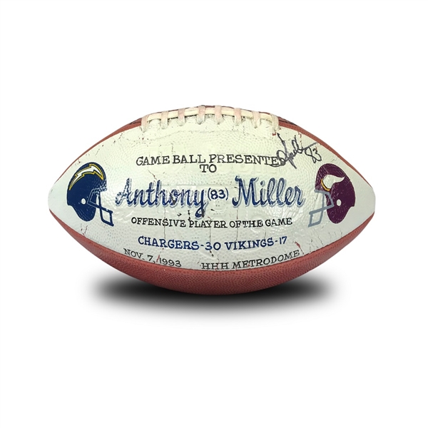 Anthony Miller 11/7/1993 Painted Game Ball - Vikings vs Chargers Game Used & Signed (JSA)
