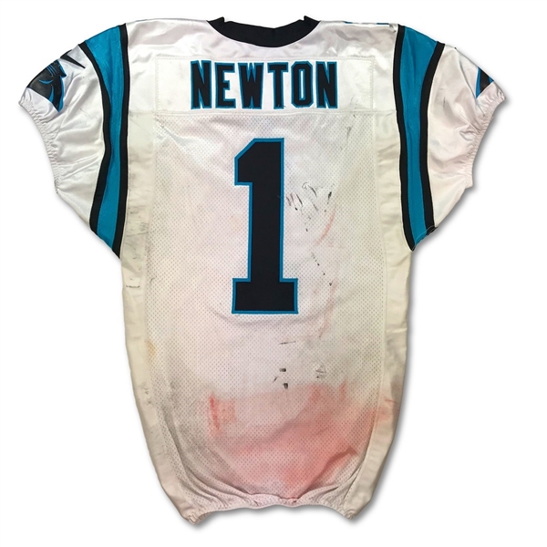 Cam Newton 12/31/2017 Carolina Panthers Game Used Road Jersey - Photo Matched, Unwashed (RGU LOA)