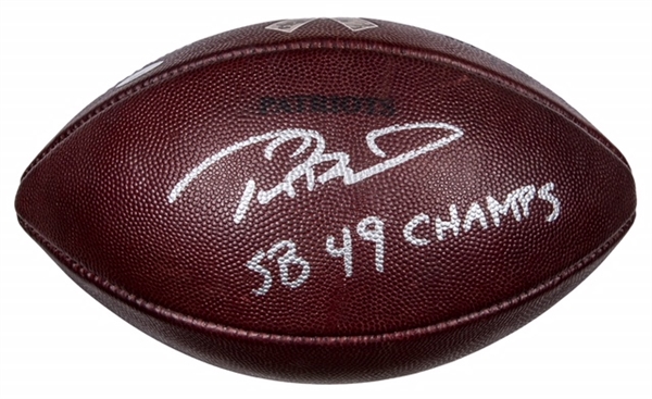 Tom Brady 11/16/14 New England Patriots Game Used & Signed Football - Camo, Insc. "SB 49 Champs" (Fanatics/Patriots LOA)