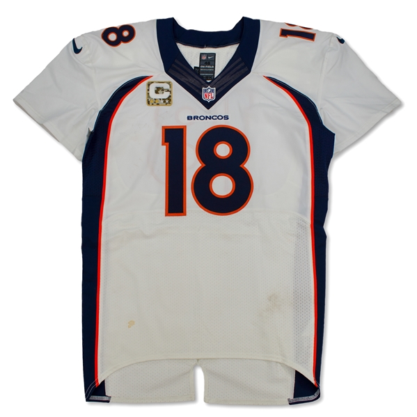 Peyton Manning 11/24/13 Denver Broncos Game Used Jersey vs Pats - Photo Matched, Camo Patch (Panini,RGU)