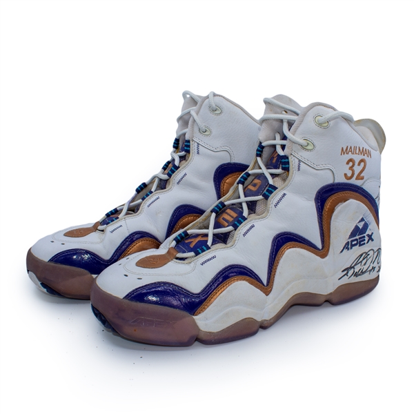 Karl Malone 1998 NBA Finals Game Used & Signed Sneakers - MJs Final Shot - Photo Matched (RGU, J.Anderson LOA)