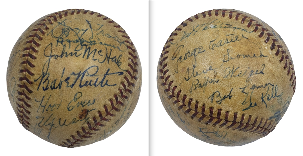 1946 Detroit Tigers Team Signed OAL Baseball w/Babe Ruth Bold Autograph & Program (PSA LOA)