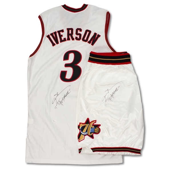 Allen Iverson 2002-03 Philadelphia 76ers Game Used & Dual Signed Home Jersey & Shorts (Iverson LOA)