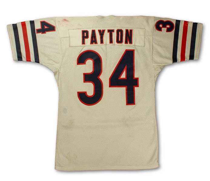 Walter Payton Photo Matched 1980 Chicago Bears Game Worn Jersey - 6 Repairs w/Season Long Wear - 1 of 3 Known Matched (MEARS A10,RGU)