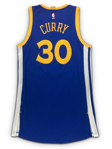 Stephen Curry 2015-16 Game Worn Golden State Warriors Road Jersey - Stained Collar, Loose Threads (Team Provenance/RGU 10)