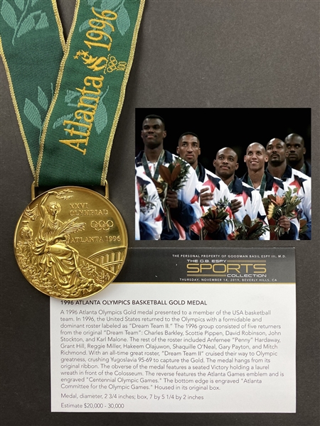 1996 Atlanta XXVI Summer Olympic Games "Dream Team II" Basketball Gold Medal - w/Original Presentation Box