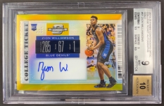 Zion Williamson 2019-20 Contenders Gold Optic College Ticket Rookie Auto #d 3/5 graded BGS 9 - Rare! Only 5 Made!