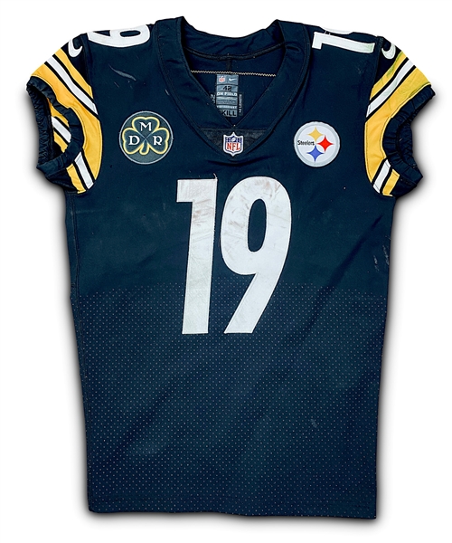 JuJu Smith-Schuster 1/14/18 Pittsburgh Steelers Game Worn, Signed & Inscribed ROOKIE Playoff Jersey - Photo Matched (Athletes Club Co, RGU) DMR Patch