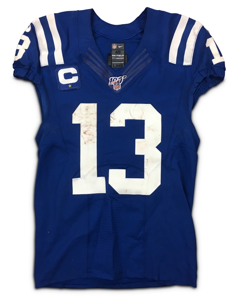 TY Hilton 9/22/2019 Indianapolis Colts Game Worn Home Jersey - Photo Matched (Athletes Club Co, RGU) 100th NFL Patch 