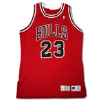 Michael Jordan 1992-93 Chicago Bulls Game Worn Red/Road Jersey - 3rd Title (MEARS,SCP,Meza,Miedema)