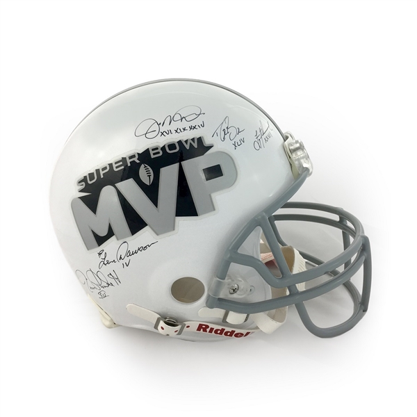 Joe Montana, Drew Brees, Troy Aikman, Plunkett & Dawson Signed & Inscribed Super Bowl MVP Helmet (GT,Player Holos)