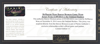 Demarcus Ware 2014 Game Worn Denver Broncos Jersey (Photo-Matched, Camo Patch, Broncos LOA)