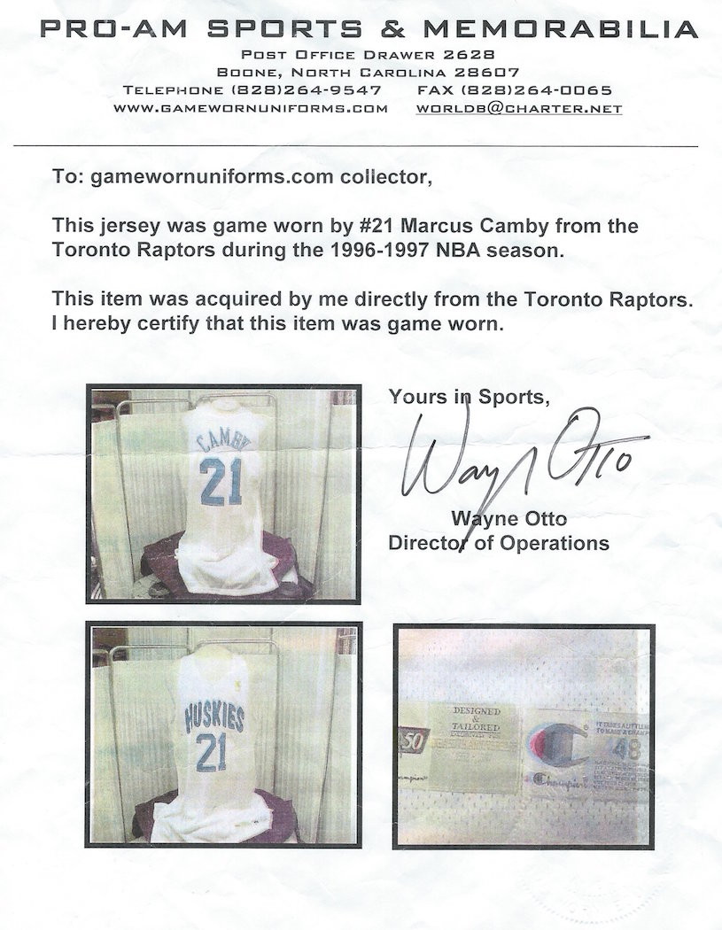 Lot Detail - Marcus Camby 1996-97 Toronto Raptors (Huskies) Game