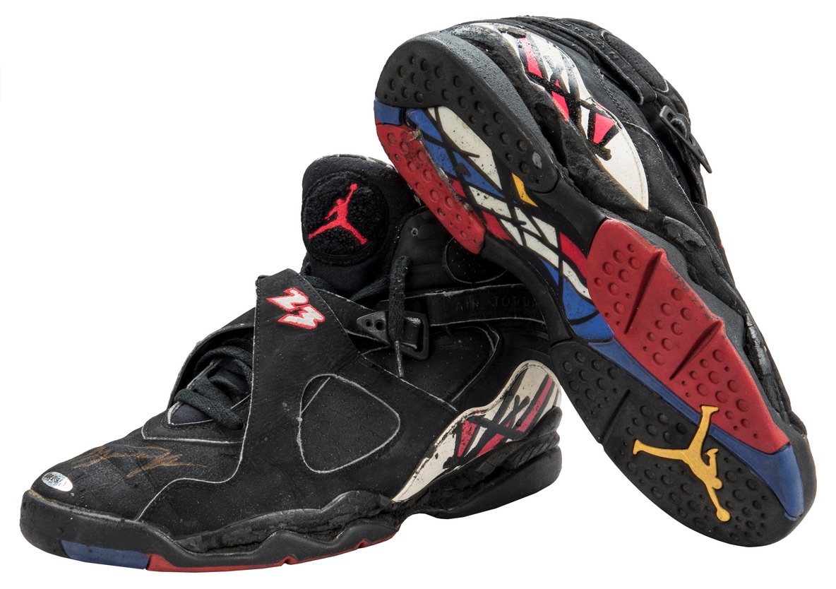 Lot - Jordan 1993 Chicago Game Used & Signed Nike Air Jordan VIII Sneakers (Upper Deck LOA)