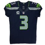 Russell Wilson 2015-2016 Seattle Seahawks Game Used Home Jersey - Incredible Wear, Repairs