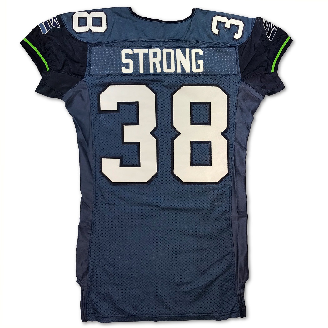Lot Detail Mack Strong 2005 Seattle Seahawks Game Used Home Jersey Helmet Pro Bowl Season Seahawks COA