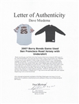 Barry Bonds 2007 San Francisco Giants Game Used Jersey & Long Sleeve Undershirt (Miedema LOA)
