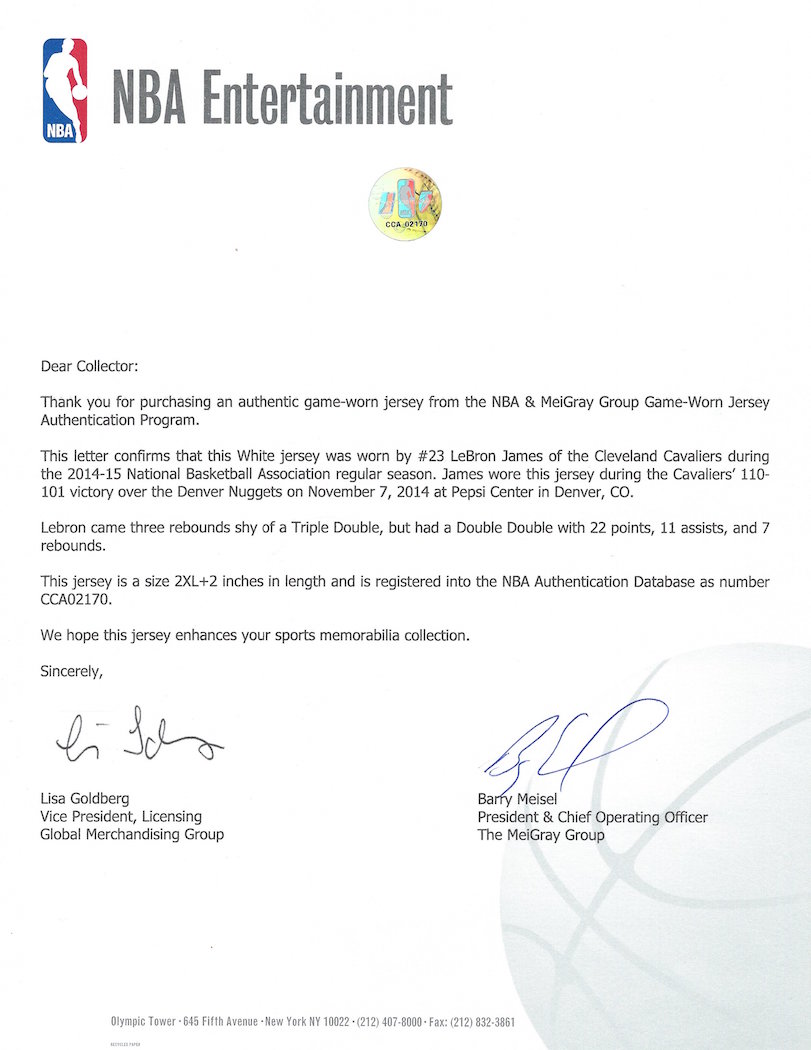 2014-15 LeBron James Game Used Cleveland Cavaliers Road Jersey Photomatched  on 11/14/14 - Double-Double 41 Pts., 11 Reb., & 7 Ast. (MeiGray), Sotheby's & Goldin Auctions Present: A Century of Champions, 2020
