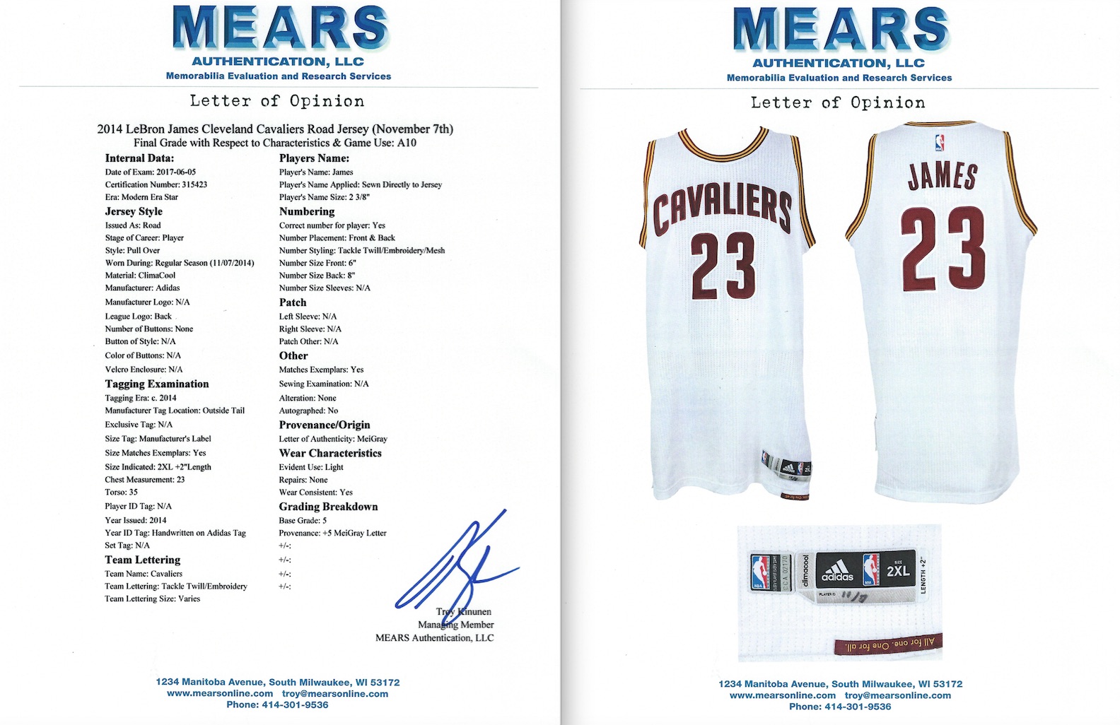 2014-15 LeBron James Game Used Cleveland Cavaliers Road Jersey Photomatched  on 11/14/14 - Double-Double 41 Pts., 11 Reb., & 7 Ast. (MeiGray), Sotheby's & Goldin Auctions Present: A Century of Champions, 2020