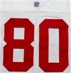 Jerry Rice 1992 San Francisco 49ers Game Worn & Signed Jersey - Gifted to NBA Star Larry Johnson, Evident Use (PSA/MEARS A10)