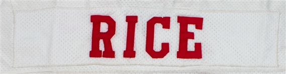 Jerry Rice 1992 San Francisco 49ers Game Worn & Signed Jersey - Gifted to NBA Star Larry Johnson, Evident Use (PSA/MEARS A10)