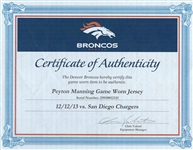 Peyton Manning Photo Matched 12/12/2013 Denver Broncos Game Worn Home Jersey - Record Setting MVP Season (Broncos/Panini LOA)