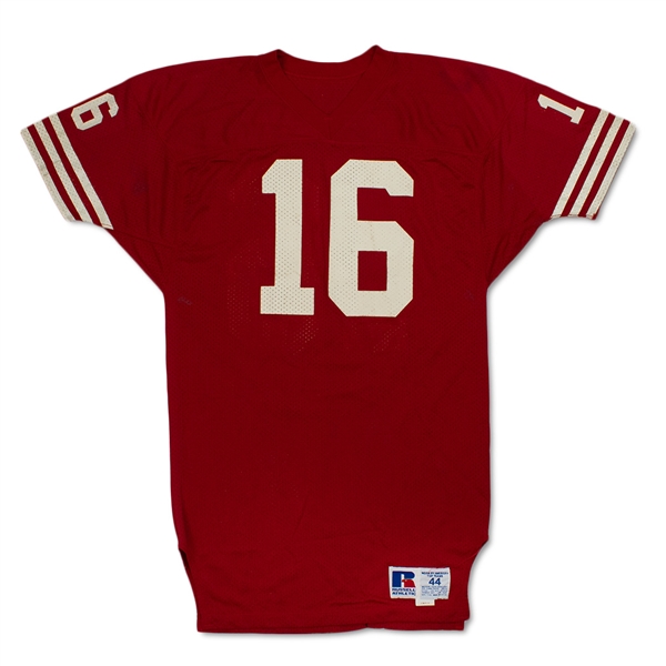Joe Montana 1987-89 San Francisco 49ers Game Used Home Jersey - 89 FedEx Slip from 49ers, Celtics Former CFO LOA, Evident Use (MEARS A10)