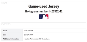 Jose Altuve 9/27/2014 Houston Astros Game Worn Road Jersey vs Mets (MLB Auth)
