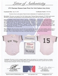 Thurman Munson 1974 Game Used New York Yankees Road Jersey (Sports Investors)