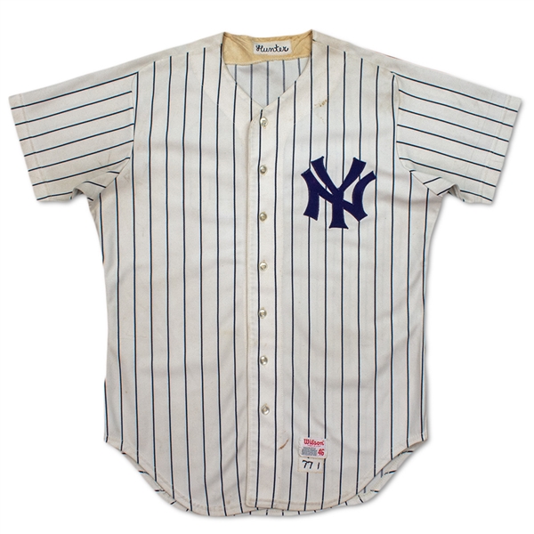 Jim "Catfish" Hunter Photo Matched 1977 World Champion New York Yankees Game Worn Jersey