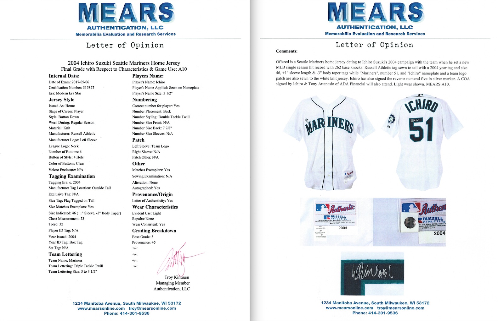 Lot Detail - 2009 ICHIRO SUZUKI SEATTLE MARINERS GAME WORN AND SIGNED ROAD  JERSEY