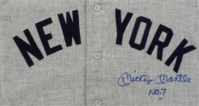 Mickey Mantle Signed & Inscribed Authentic Throwback New York Yankees Road Jersey (UDA/PSA)