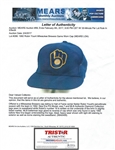 Robin Yount 1992 Milwaukee Brewers Game Worn, Signed & Inscribed Cap (TriStar/MEARS LOA)