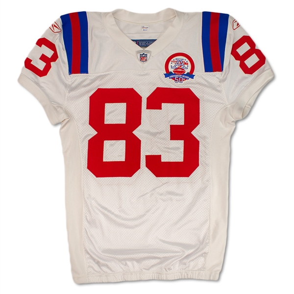 Wes Welker Photo Matched 10/11/2009 New England Patriots Game Worn AFL 50th Anniv. Throwback Road Jersey (PSA/DNA)