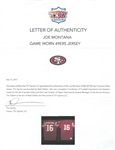 Joe Montana 1990-91 San Francisco 49ers Game Used & Autographed Jersey - Evident Use (49ers Exec./Miedema LOA)